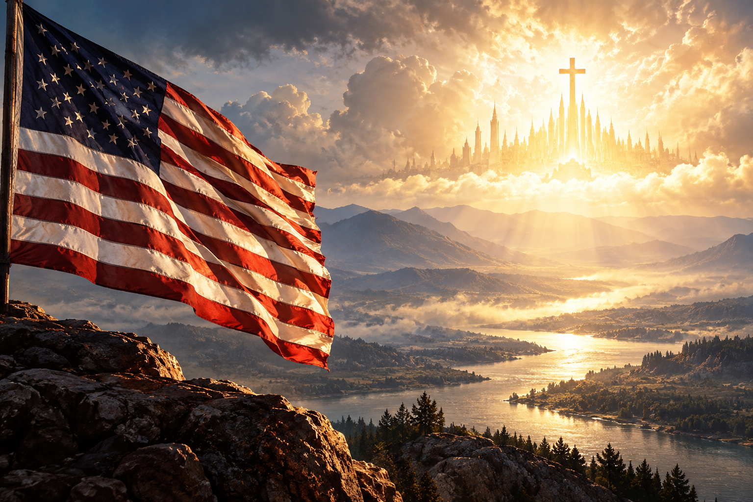 Flag and Cross Over the Golden Valley